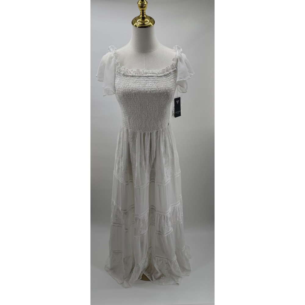 Guess Women's Giuditta Embroidered Long Summer Dress Pure White Size Medium M